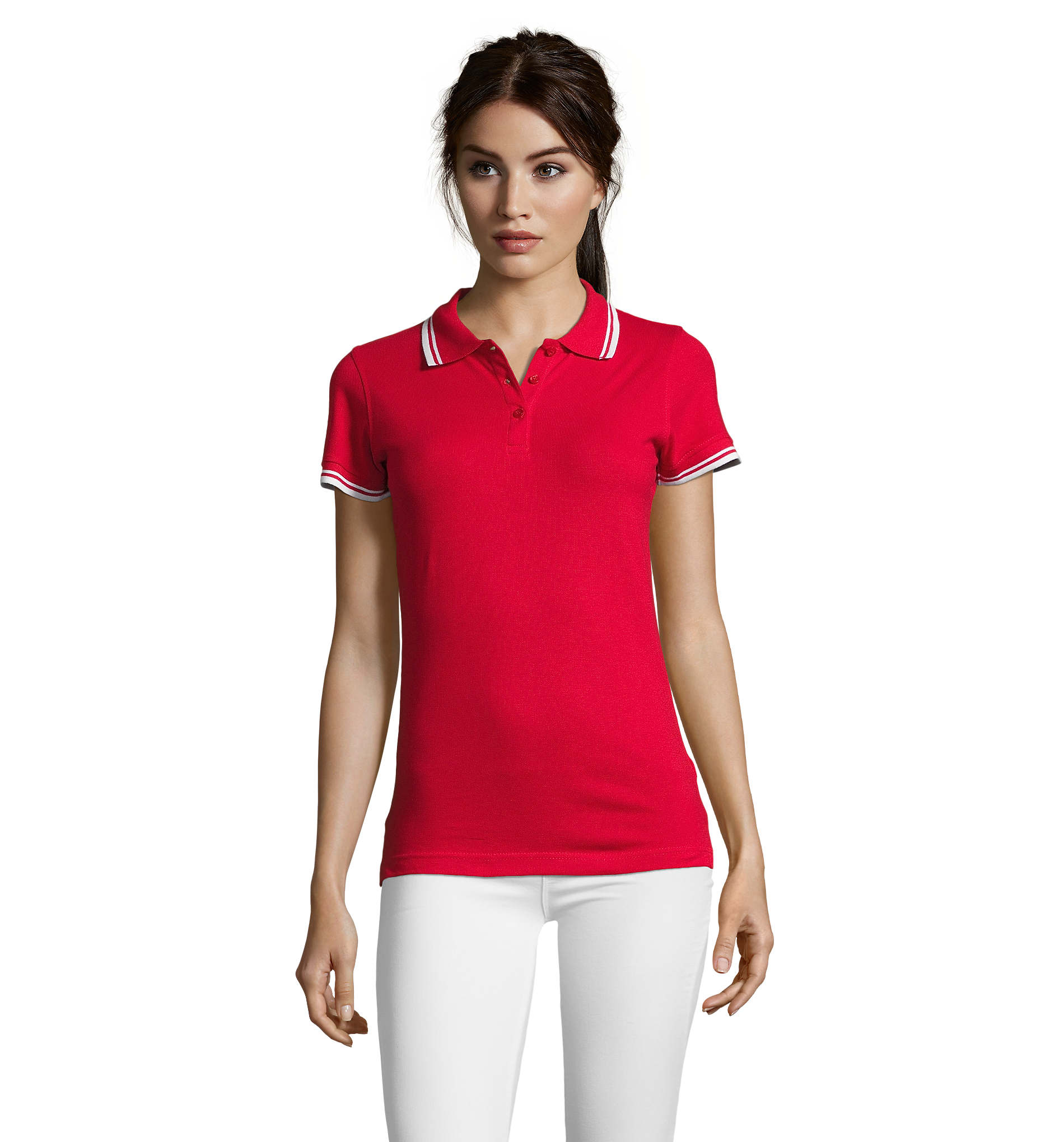 Polo personnalisable femme 200g - Pasadena Rouge / Blanc